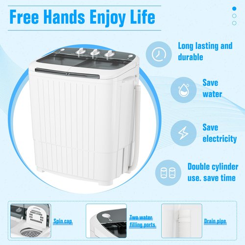 Superday Portable Washing Machine, 2 In 1 Small Washing Machine and Spin Dryer Combo, 16lbs Compact Mini Twin Tub Laundry Machine for Camping, Apartments, Dorms, College Rooms, RV, Delicates, Grey