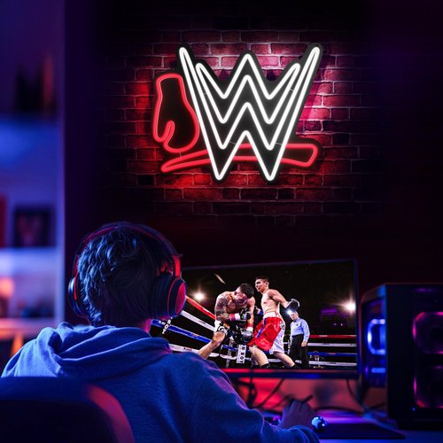 YaDonpe Wrestling Neon Sign, LED Wrestling Signs for Wall Decor, USB Hanging Neon Lights for Bedroom Man Cave Competition Party, Gifts for Boys Kids Men, 9 Levels, White+Red