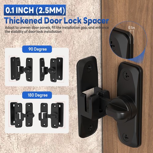 SecureLatch 90/180 Degree Barn Door Locks and Latches, Safety Aluminum Hardware Sliding Door Latch, Small Flip Locks for Barn, Bathroom, Cabinet, Garden, Window (Black-2PCS)