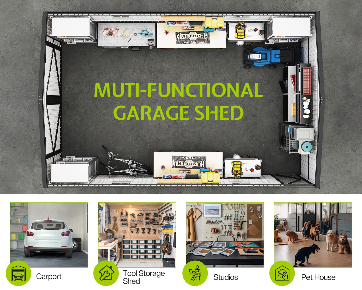 Jocisland 13.2x20.7x8 FT Heavy Duty Carport, Metal carport with 2 Lockable Doors & 4 Windows, Carport Canopy for for Car, Truck, Garbage Can, Tool, Lawnmower, Grey