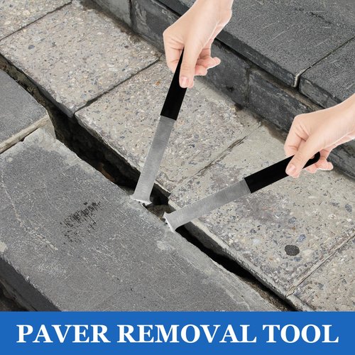 2PCS Paver Removal Tool, Paver Puller with Double Joint Scraper, Micro Teeth Groove & Anti-Slip Rubber Handle, Paver Extractor Tool Set for Lawn Garden Patio Brick Block & Paver Replacement