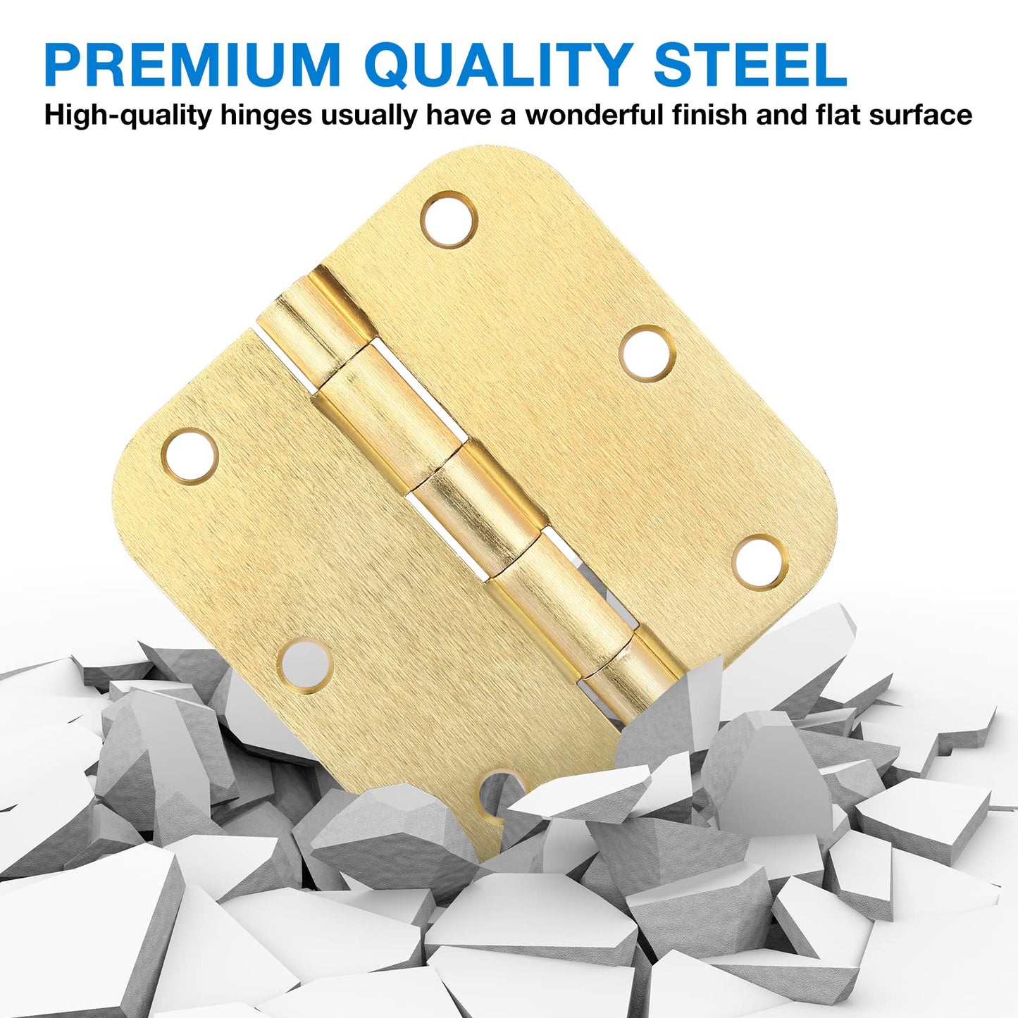 Rounded Door Hinges 3-1/2" x 3.5 inch, 5/8 Radius, Satin Brass 3 ½ Inch 18 Pack
