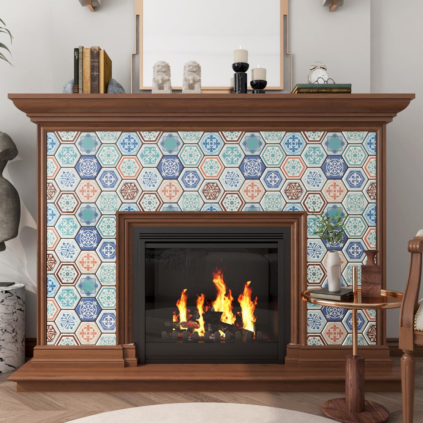 FunStick 15 Pcs Teal Blue Peel and Stick Tile Backsplash for Kitchen Bathroom Boho Self Adhesive Wall Tiles 12"x12" Removable Peel and Stick on Backsplash Tiles for Renters Kitchen Shower Tile Sticker
