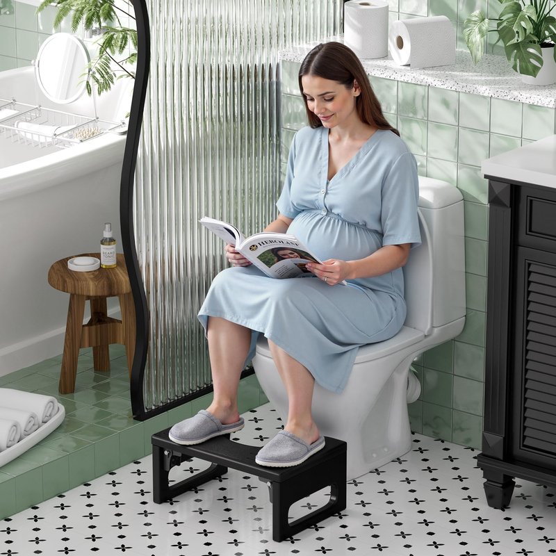 Bathway Squatting Potty Stool, Foldable Toilet Stool Squat for Adult, Bamboo Poop Stool, Foot Step Stools, Anti-Slip Pooping Stools for Bathroom, Black, 7''
