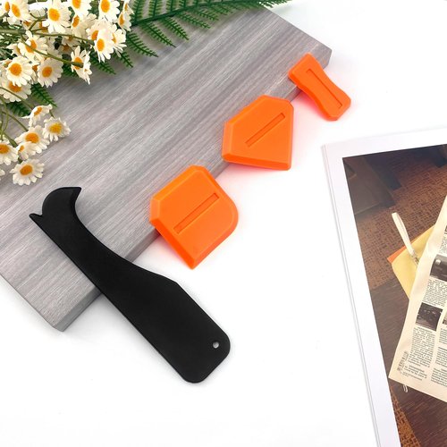 Quacc 4 PCS Caulking Tool Set, Reusable Sealant Grout Finishing Tools Caulk Removal Applicator for Kitchen, Bathroom, Window, Floor, Sink Joint - Orange