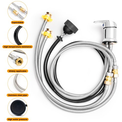 Professional Beauty Salon Shampoo Sink Bowl Faucet and Sprayer Kit with Vacuum Breaker and Flexible Spray Hose - Faucet Extended Set, Additional Hoses and Connectors