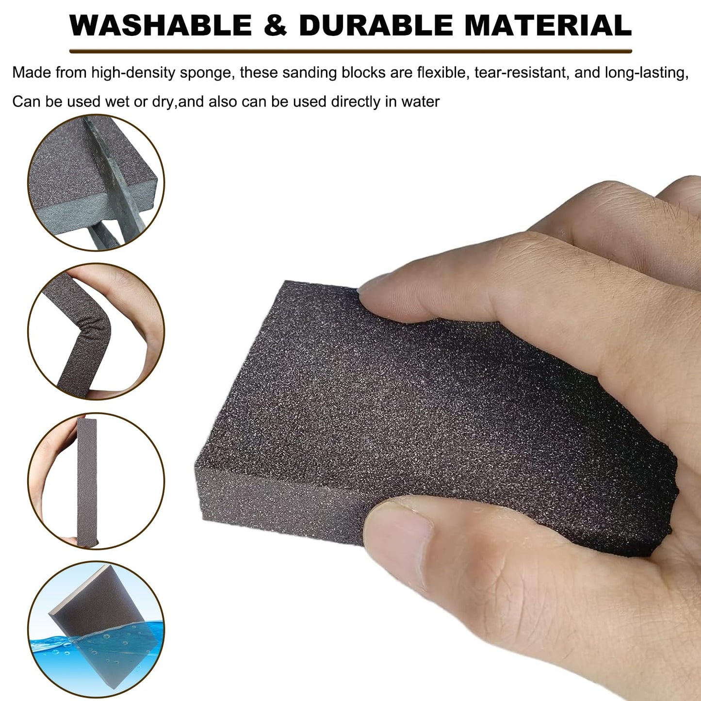 4 Pack Hand Sanding Sponge Set -120 220 320 400 Grit- Coarse Medium Fine Grit Sanding Block, Sander Sponges for Wood-Working Drywall Metal, Washable and Reusable Sponge for Rust Removal Polishing