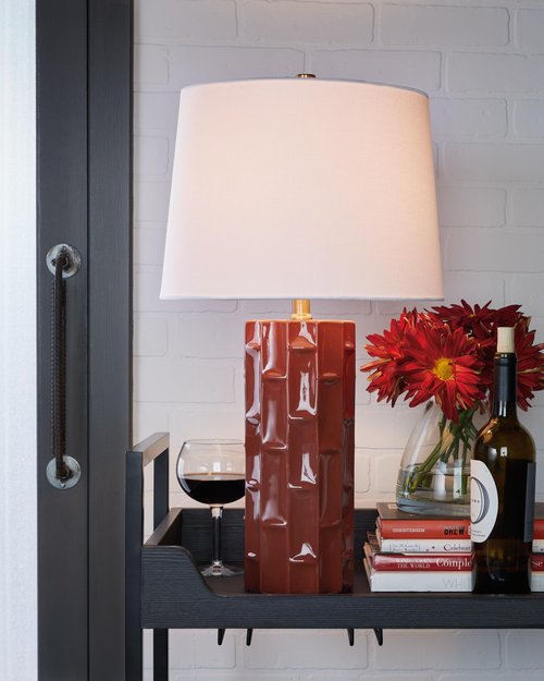 Signature Design by Ashley Jacemour Contemporary Ceramic Table Lamp Set with 3-Way Switch, Set of 2, Dark Brown & White