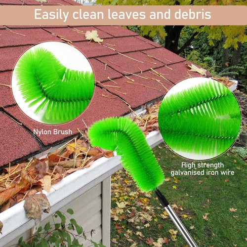 jbcgv Gutter Cleaner Tools from Ground - 10.5FT Adjustable Gutter Cleaning Brush with 3 Brush, No Ladder Needed Gutters Brush Pole for Removing Leaves, Debris/Safe Roof Cleaning