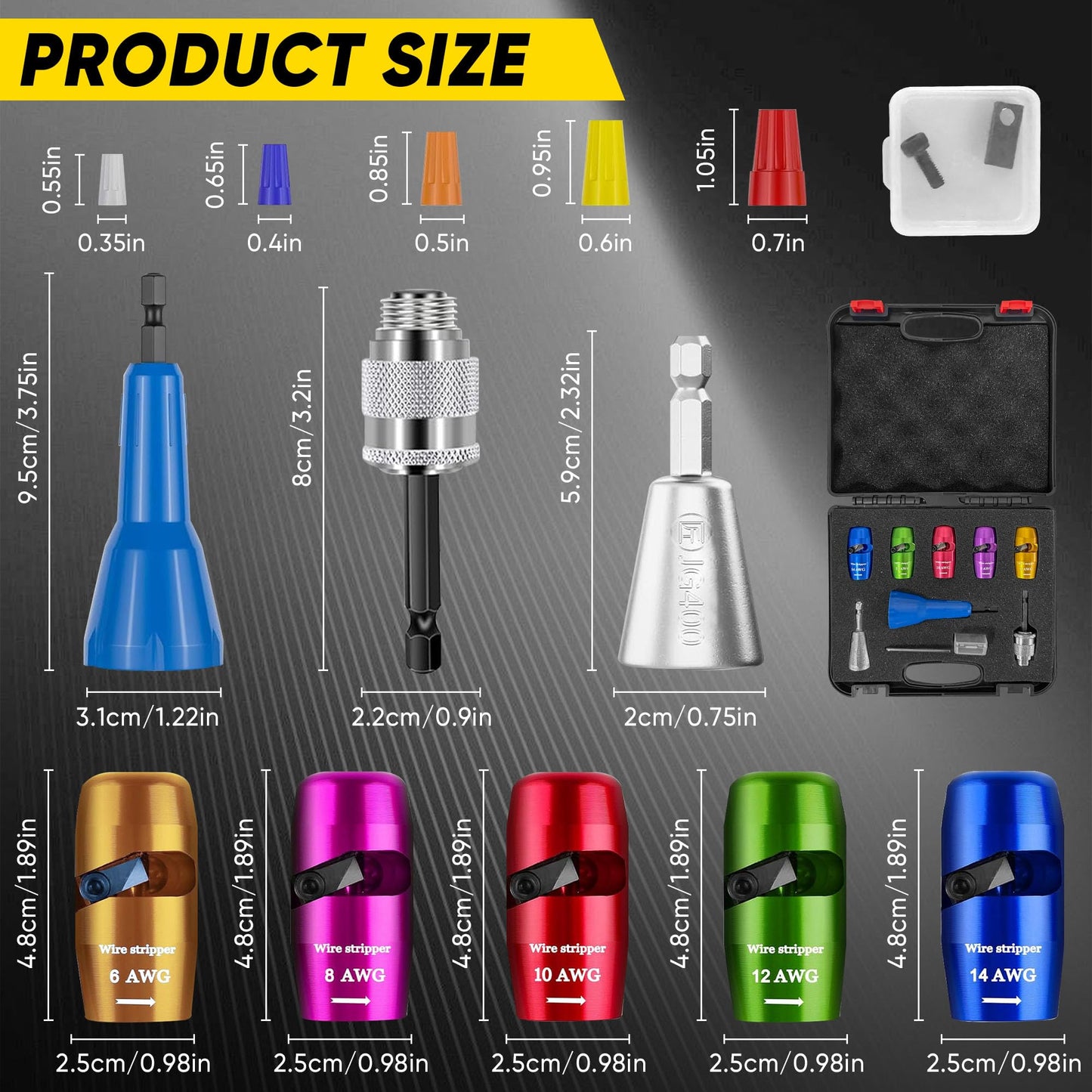 US Regulations Wire Stripping for Drill, Wire Stripping Tool & Wire Twisting Connector Set, Wire Twister Tool for Drill, 8 in 1 Quickly Drill Wire Stripping Professional Electrician Tools Set(8pcs)