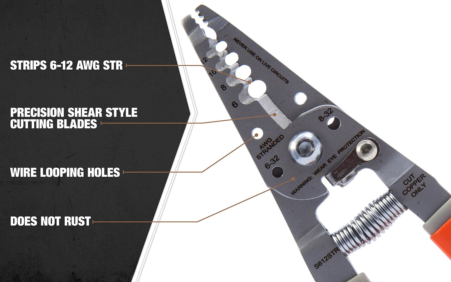 Southwire - 58277940 Tools & Equipment S612STR 4-10 AWG SOL & 6-12 AWG STR Ergonomic Handles Wire Stripper/Cutter
