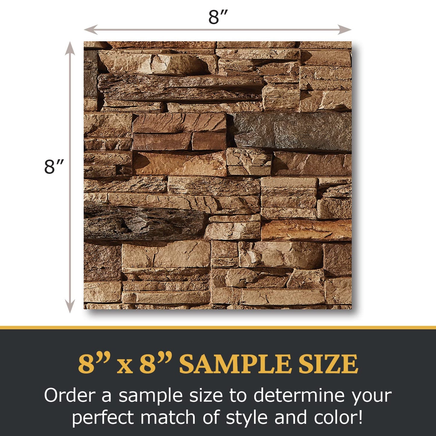 AZ Faux AZ Faux High-Density Polyurethane Faux Stone Wall Covering Panels for Interior and Exterior Decor | Stacked Stone Siding Panel | Sedona | 8" L x 8" H | Sample Size | Cognac Brown