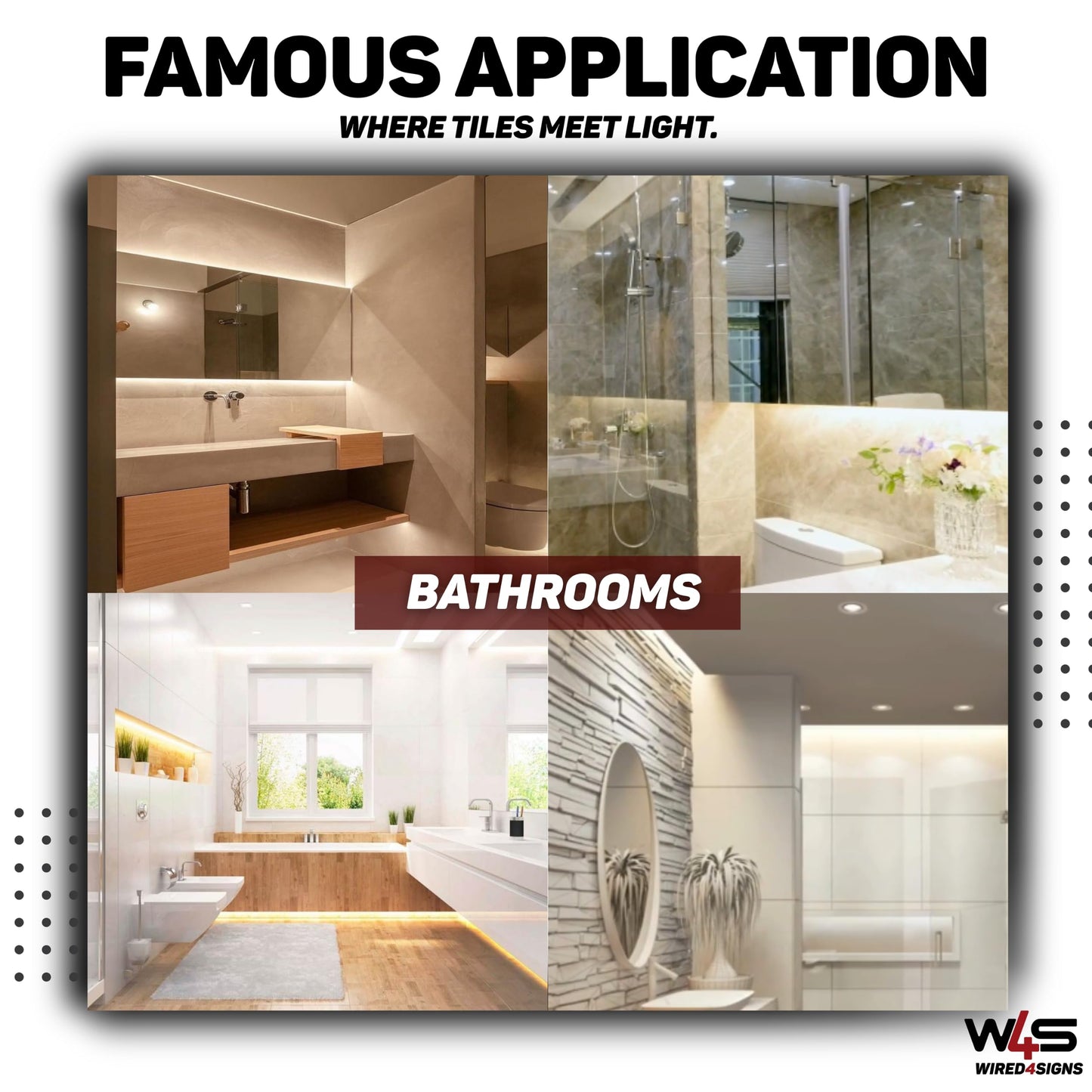 Wired4Signs USA UniTile12 Tile Edge LED Strip Light Channel 180 Degree Aluminum Profile for Recessed Accent Lighting Heat Sink Design for Flat Tiled Surfaces Showers Kitchens Bathrooms (1828mm (72"))