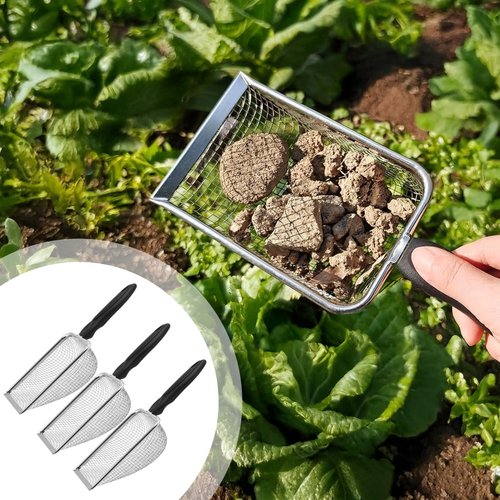 3 PCS Garden Soil Sieve with Handle, Sand Sifter Compost Sifters, 2 mm 3.8 mm 5 mm Stainless Steel Mesh Black Plastic Handle Gardening Tools