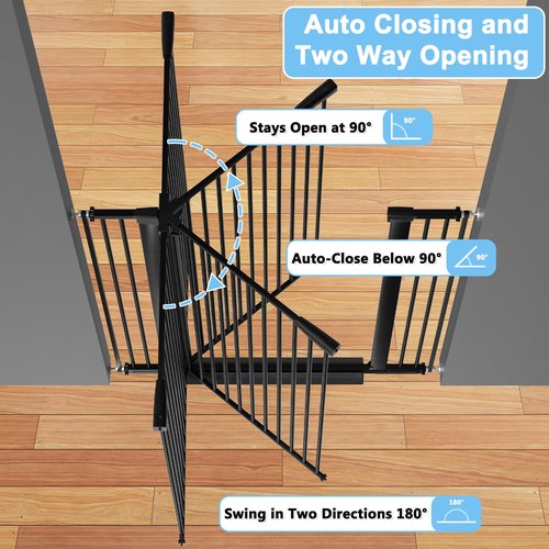 51.18" Extra Tall Cat Gate for Doorway,29.5"- 40.5" Wide Auto Close Tall Pet Gate No Drilling Pressure Mounted for Hallway Kitchen,Black