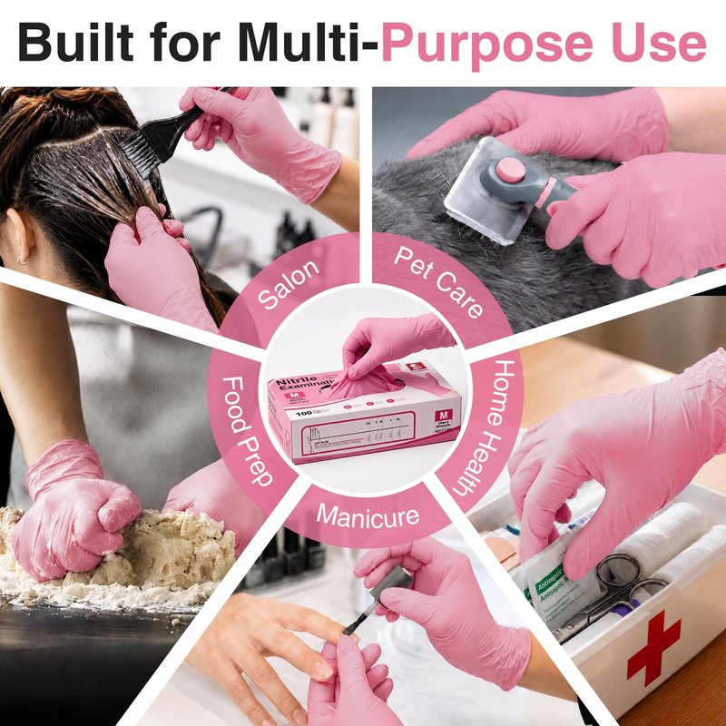 Schneider Medical Nitrile Exam Gloves, 4-mil Medical Gloves Disposable Latex Free, Powder Free, Food Safe Glove for Cooking, Cleaning, Examination, Cherry Blossom, Medium, 100-ct Box