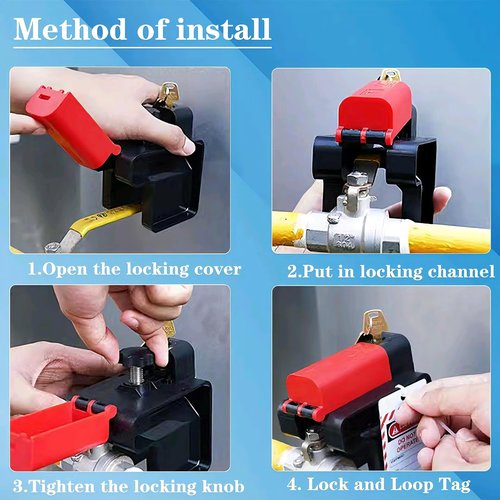 Young Dance Adjustable Ball Valve Lockout Device - OSHA Compliant Industrial Safety Lock for 1/4''-2-1/2'' Valves - Heavy-Duty Nylon Construction - Weatherproof Design - Red
