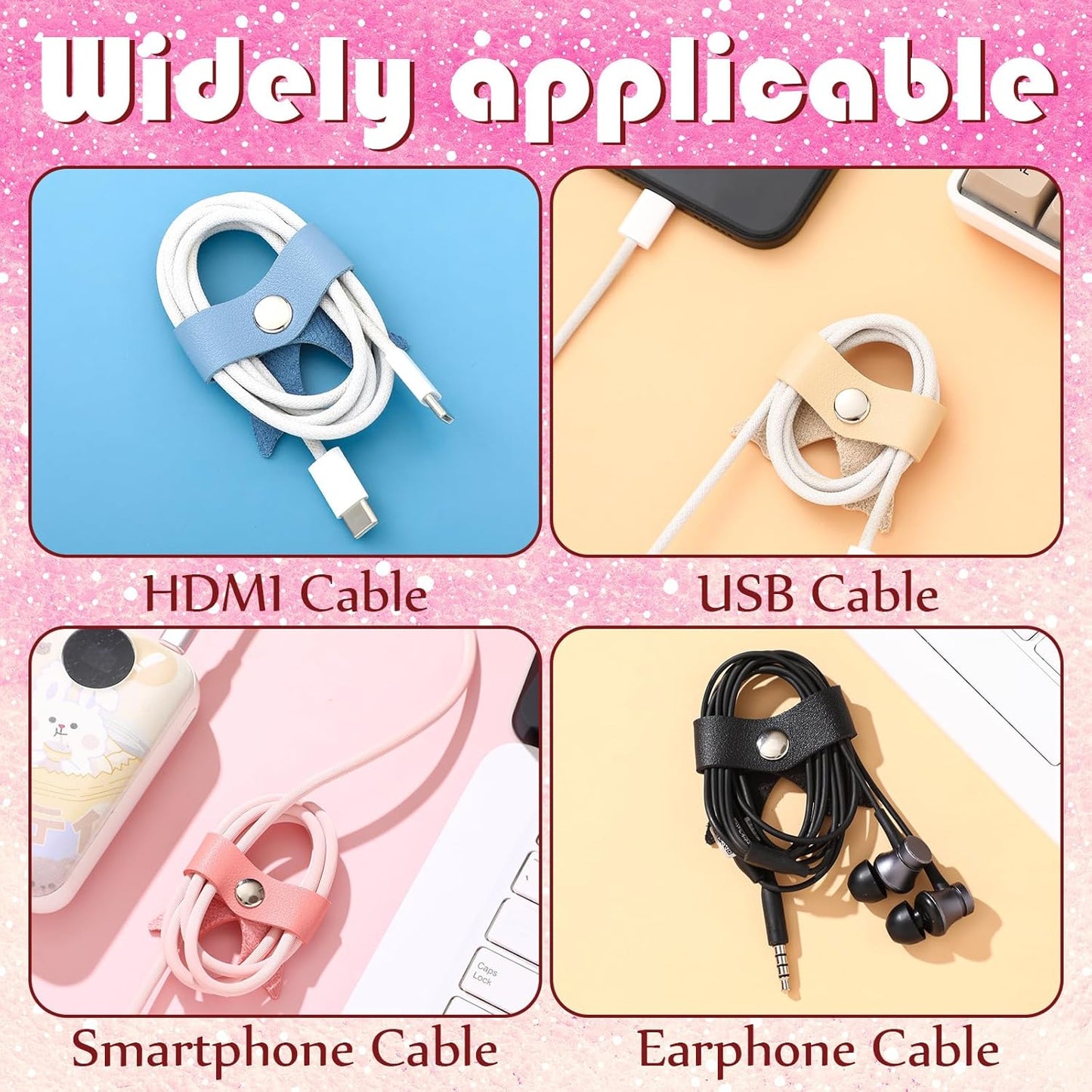 Weysat 12 Pcs PU Leather Charger Cord Organizer Bow Cord Keeper Headphone Earphone Bowknot Cable Management USB Cable Organizer