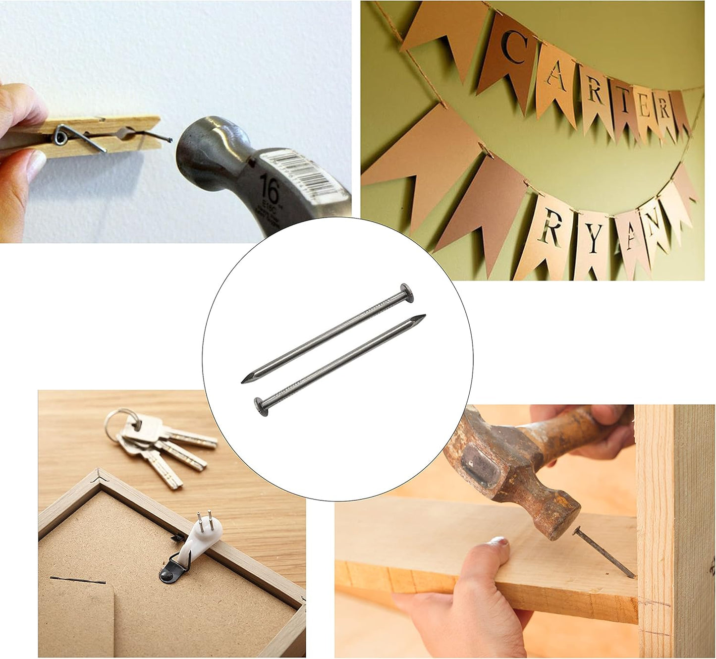 Picture Hanging Kit, cSeao 415 Pieces Hardware Nail Assortment Kit & 8oz Claw Hammer,Mini Hammer with Anti-Slip Handle,Common Nails, Wood Nails, Picture Hanging Nails, Wall Nails for Hanging
