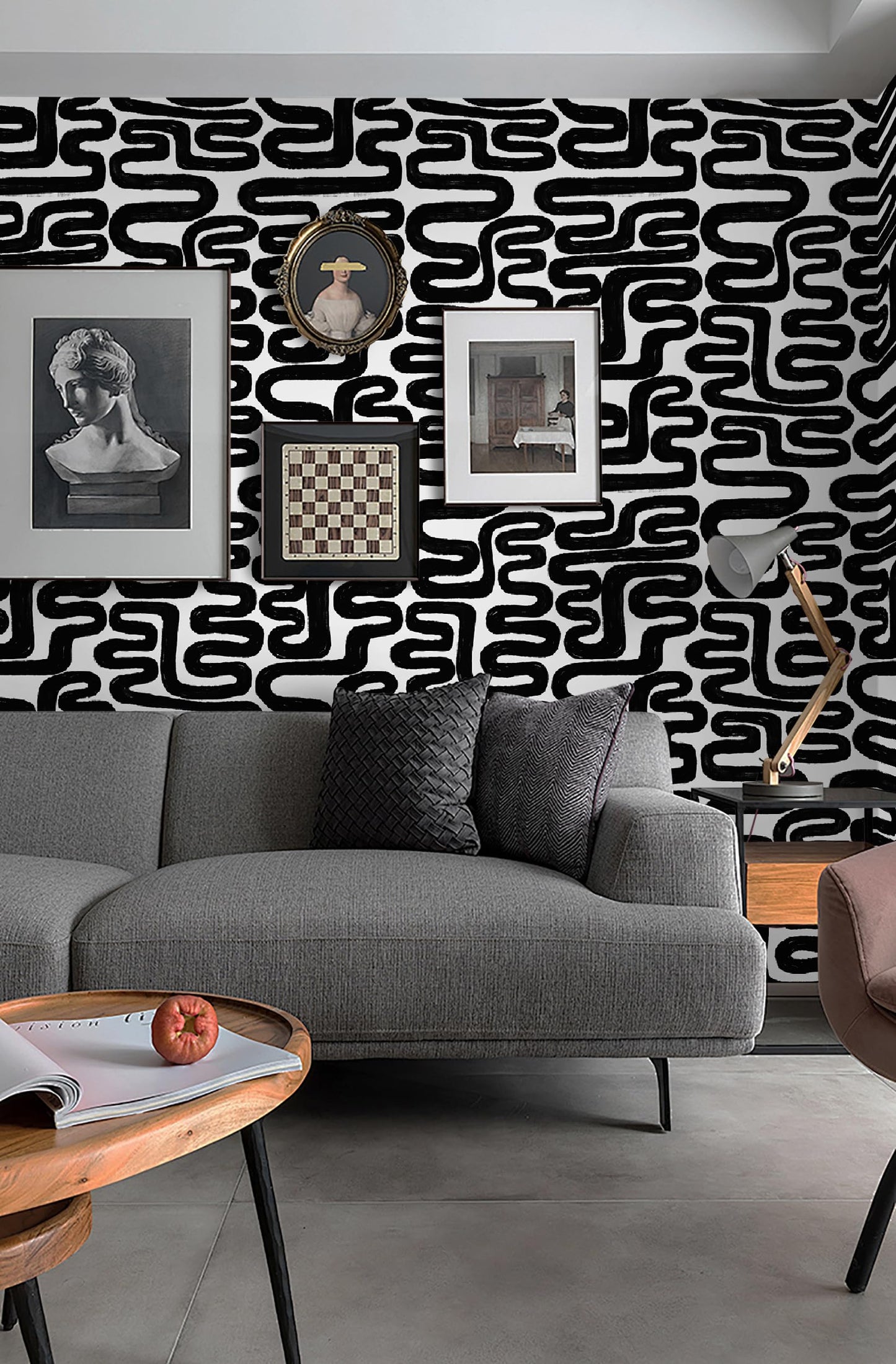 Peel and Stick Wallpaper Black and White Wall Paper Modern Geometric Self-Adhesive Removable Contact Paper Thicken Waterproof Easy to Clean Decorative for Bedroom Bathroom Film 17.3in x 78.7in