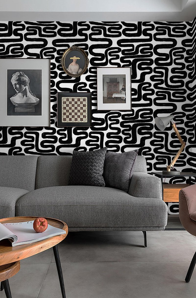Peel and Stick Wallpaper Black and White Wall Paper Modern Geometric Self-Adhesive Removable Contact Paper Thicken Waterproof Easy to Clean Decorative for Bedroom Bathroom Film 17.3in x 78.7in