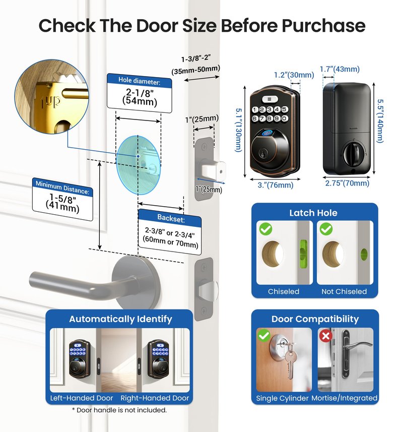 Veise KS02A Fingerprint Keyless Entry Door Lock, Auto Lock, Electronic Keypad Deadbolt for Front Door, Biometric, Anti-Peeping Password, Easy Install, Oil Rubbed Bronze