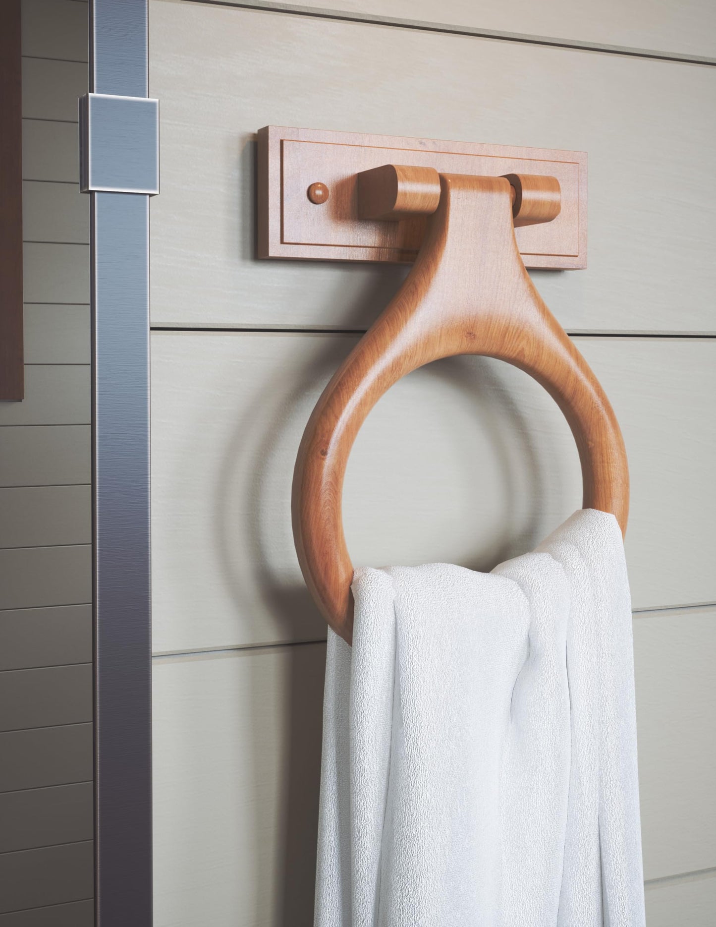 Design House Dalton Towel Ring, Wall-Mounted, Sturdy Solid Wood, Easy Installation, For Bathroom, Honey Oak, 9.375 in. L x 6.375 in. W x 2.0 in. D, 561191