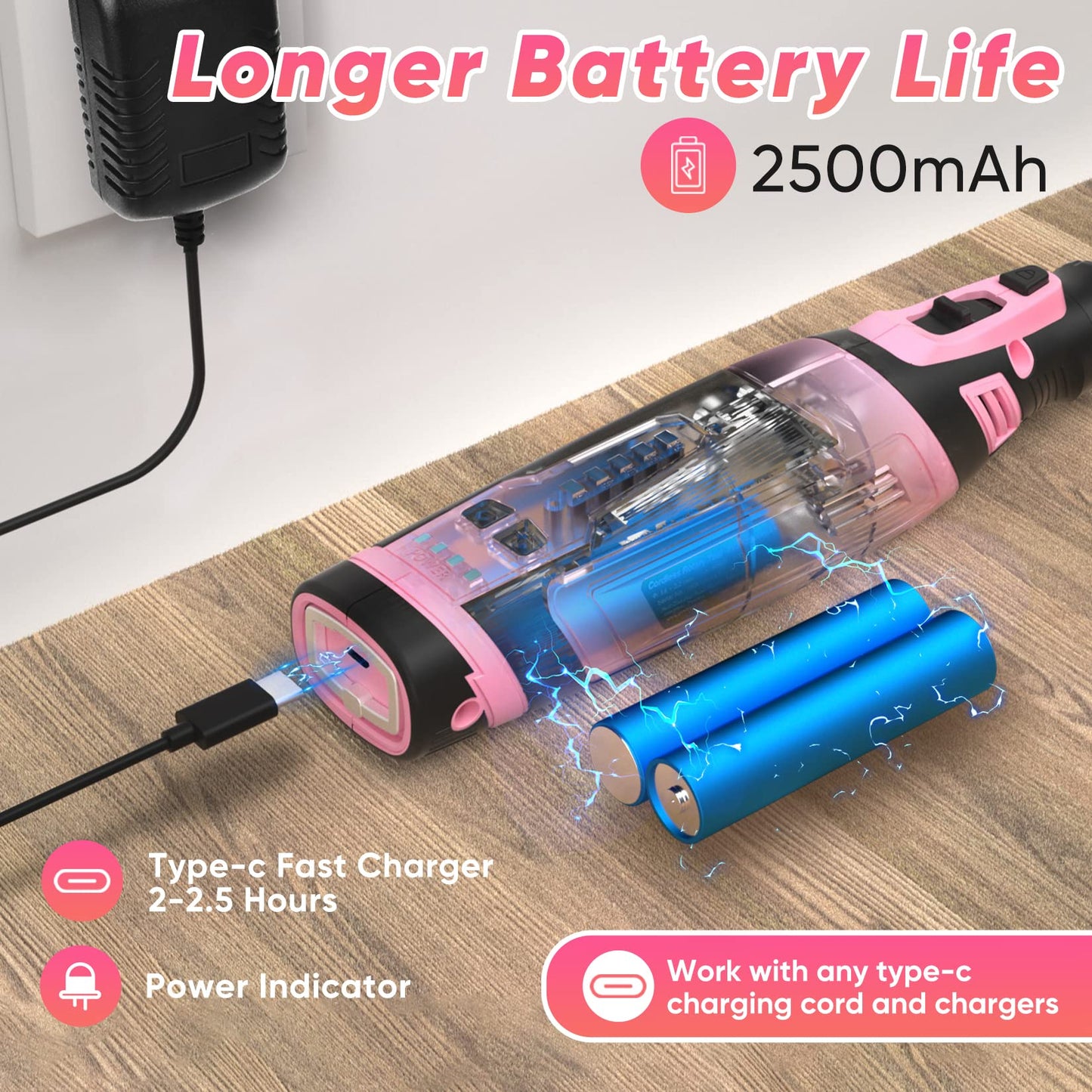 SHALL 8V Cordless Rotary Tool Kit, Pink Lightweight 2.5 Ah Battery Rechargeable Rotary Tool w/ 121 Accessories, 5-Speed Power Rotary Tool for Sanding, Carving, Polishing, Engraving, Pet Grooming