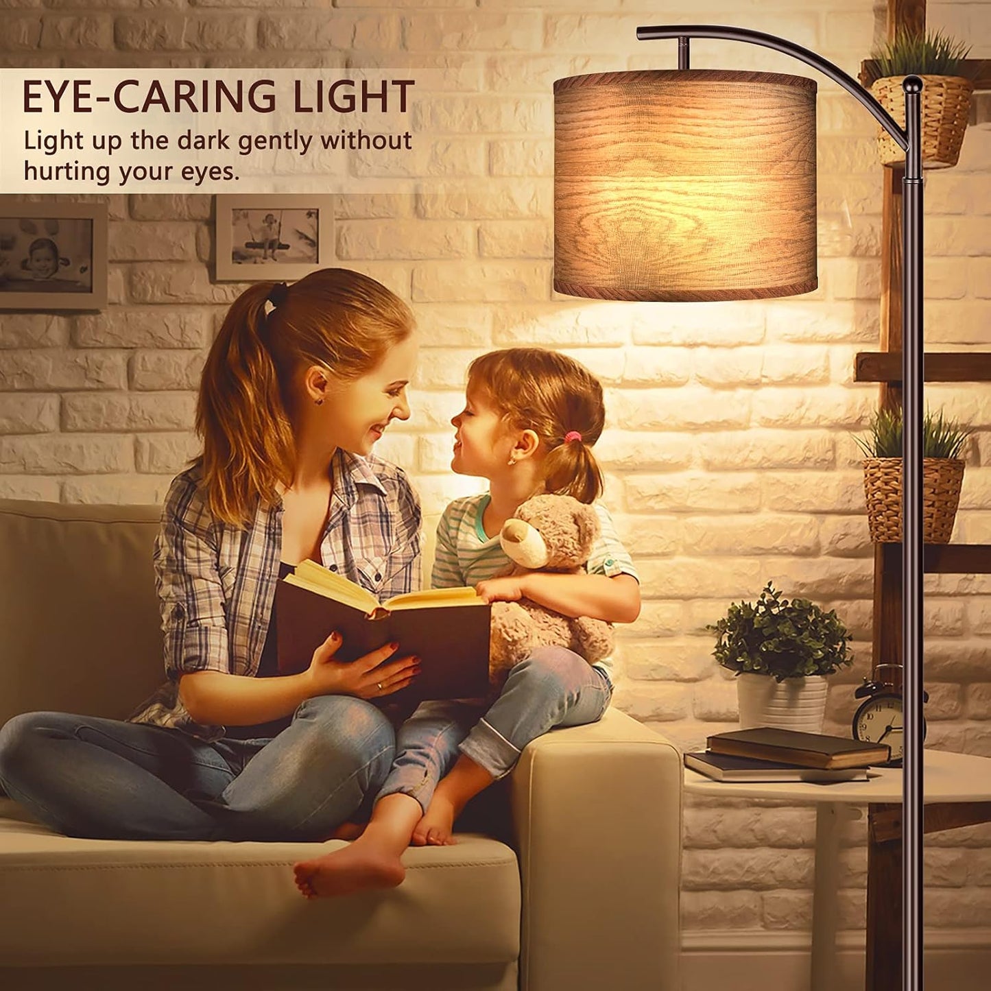 ROTTOGOON Floor Lamp for Living Room with 3 Color Temperatures LED Bulb, Standing Lamp Tall Industrial Floor Lamp Reading for Bedroom, Office (9W LED Bulb, Beige Lampshade Included) -Black