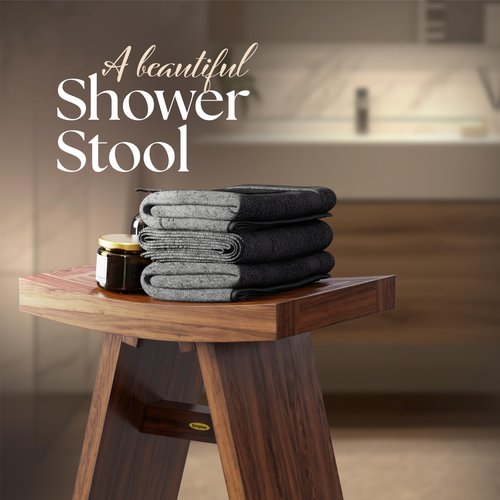 Teak Shower Bench 18” – Waterproof Shower Stool for Inside Shower, Solid Teak Wood Bath Bench, Heavy-Duty Bathroom Seat, Non-Slip, Indoor Outdoor Spa Use