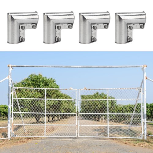 YINSHCO 4 Pack Chain Link Fence Gate Corners, Aluminum Gate Corner for 1 3/8" x 1 3/8" Outdoor Diameter Pipe Complete with Nuts and Bolts, 90 Degree Gate Elbow