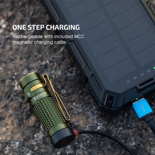 OLIGHT Baton4 Rechargeable EDC Flashlight, LED Pocket Light 1300 Lumens with Magnetic Charging Cable, Powerful Bright IPX8 Waterproof for Home, Camping and Emergencies (OD Green)