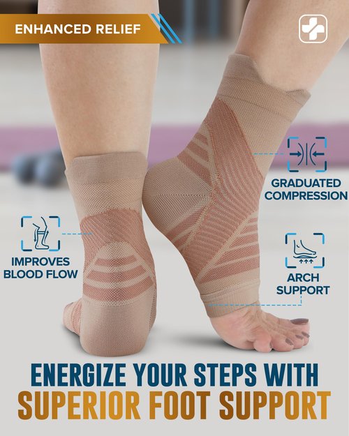 Doctor's Select Copper Ankle Compression Sleeve - Toeless Compression Socks, Copper Ankle Brace for Women, Ankle Support for Men, Compression Socks for Plantar Fasciitis, Beige