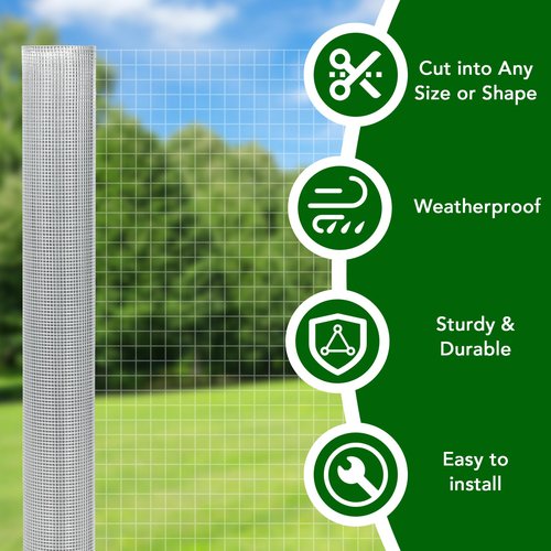 Hardware Cloth 1/4inch 48inx50ft 23 Gauge, Chicken Wire Fence, Galvanized Welded Cage Wire Mesh Roll Supports Poultry Netting Cage Yard Farm Garden Fence Animals Plants Protection, Silver