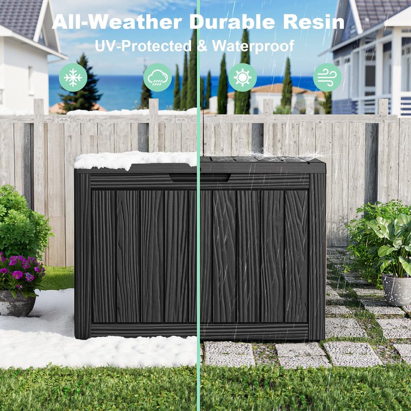 GGYI 50 GallonOutdoor Storage Box,Resin Deck Boxes Waterproof, IndoorOutdoor Bin for Package Delivery, Patio Cushions, Gardening Tools, Lockable, UV Resistant