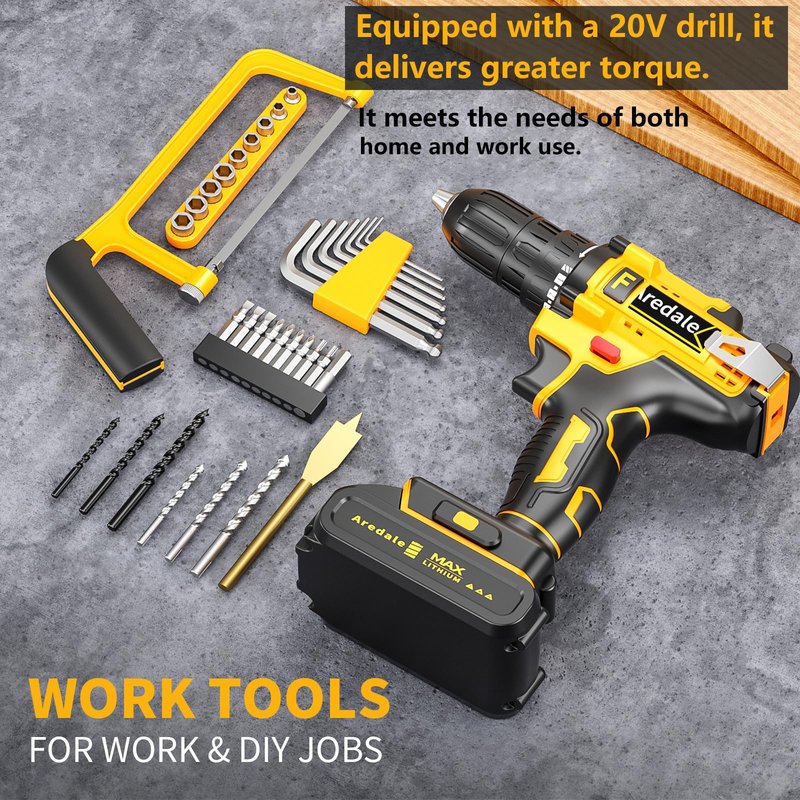 117-Piece Tool Kit with 20V Cordless Drill Mechanic Tool Set for Home & Auto Repair Toolbox Storage Case Perfect for Men, DIYers, Handymen