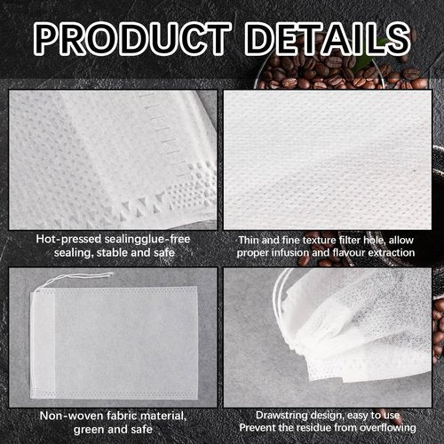 150 Pcs Cold Brew Bags 4x6 inch, No Mess Disposable Cold Brew Coffee Filter Pouches with Drawstring Large Empty Tea Bag for Loose Leaf Tea, Iced Coffee, Herbs, Spice, Home brewing, Hot pot
