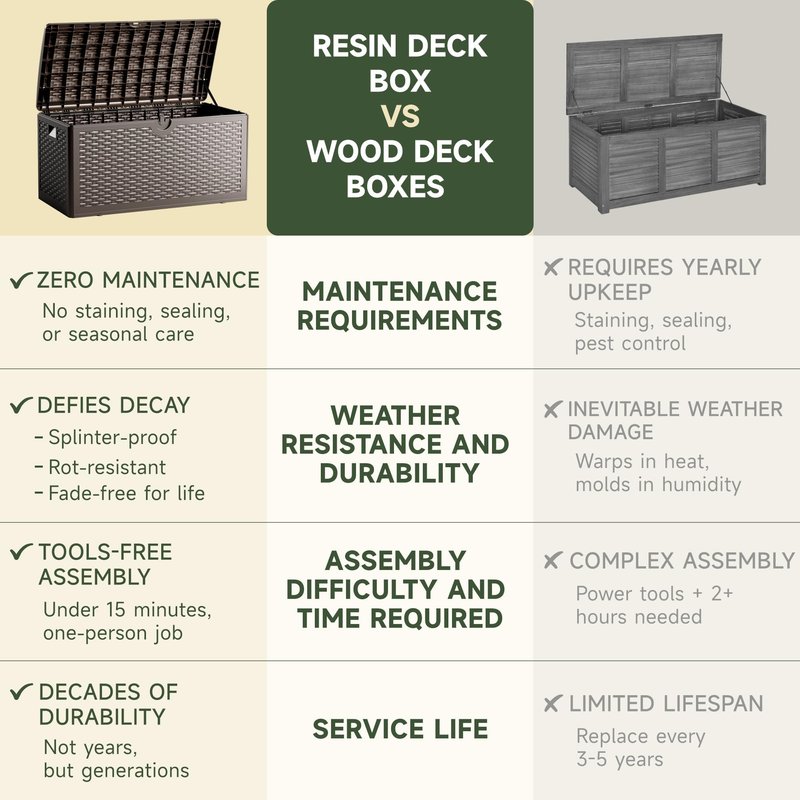 Ortus Collective 90 Gallon Deck Box, Lockable & Waterproof Resin, UV Resistant Storage Box for Patio, Garden, Pool, Brown