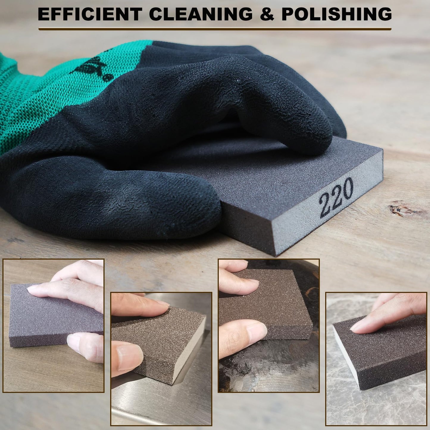 4 Pack Hand Sanding Sponge Set -120 220 320 400 Grit- Coarse Medium Fine Grit Sanding Block, Sander Sponges for Wood-Working Drywall Metal, Washable and Reusable Sponge for Rust Removal Polishing