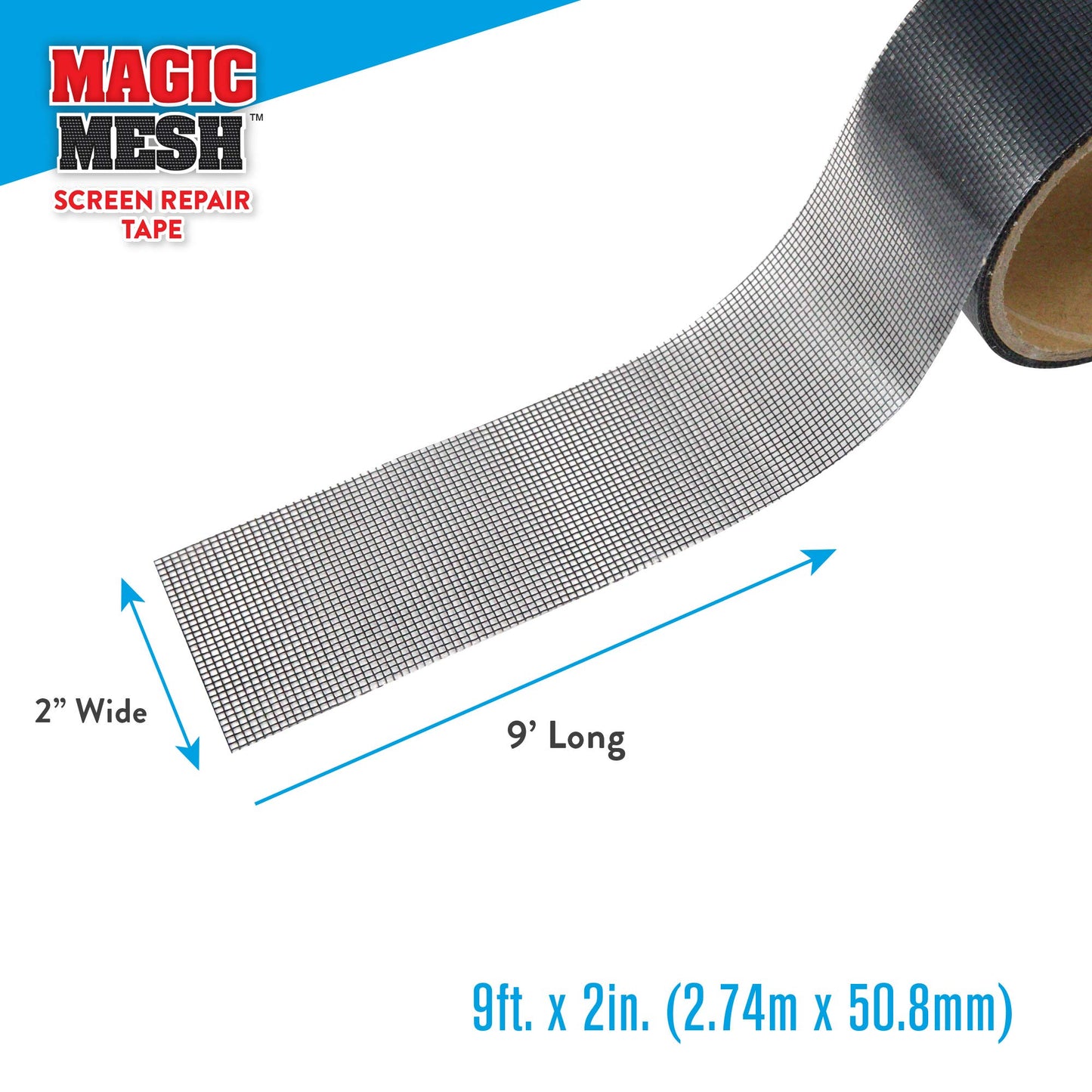 Magic Mesh Screen Repair Tape| Strong Adhesive, Instantly Mend & Repair Holes and Tears in Screen Windows, Doors, RVs & More | Size 9' x 2' (Pack of 1)