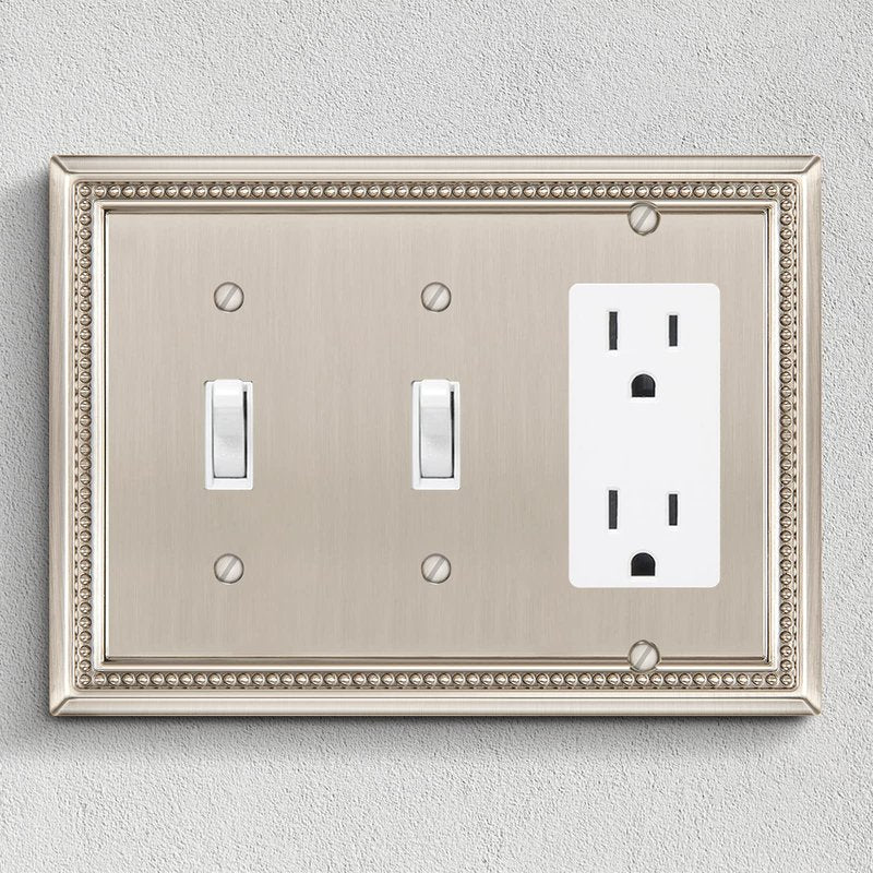 Henne Bery Sunken Pearls Heavy Duty Decorative Wall Plate Switch Plate Outlet Cover (Double Toggle/Single Decorator, Satin Nickel)