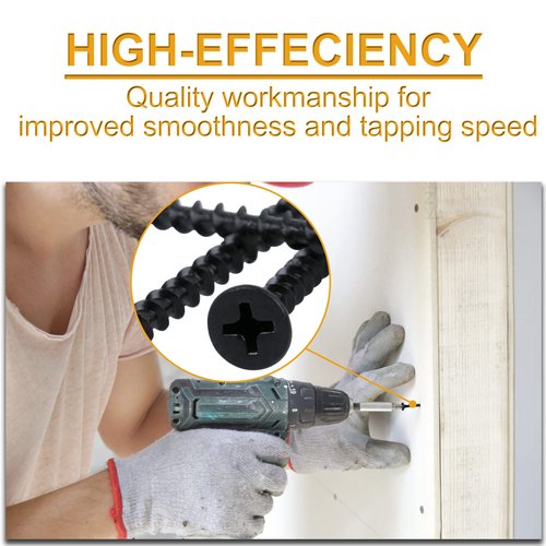 KURUI Drywall Screws Assortment Kit, #6 Black Wood Screws for Sheetrock,165pcs Picture Hanging Kit for Frame Painting Art Photo, Phillips Coarse Dry Wall Screw 4 Sizes 1",1-1/4",1-5/8",2"