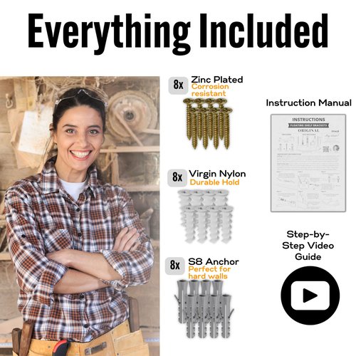 EVALD Hidden Floating Shelf Bracket | 8-Inch Heavy Duty Blind Shelf Support | Kitchen & Fireplace Mantel Bracket | Invisible Wall Mount Bracket 4 Pack