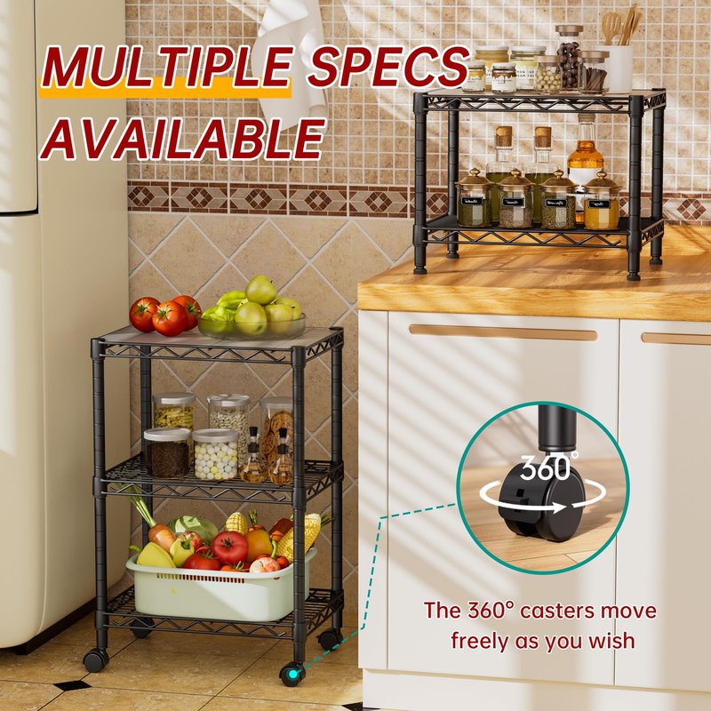 Golpart 3 Tier Adjustable Storage Shelves Heavy Duty Metal Utility Shelf Wire Shelving Unit Organizer Rack for Home Kitchen Office Bathroom Pantry Room 12" D x 18" W x 30" H