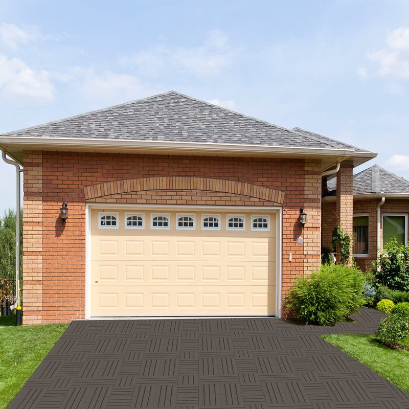 Goovilla Plastic Interlocking Deck Tiles, 9 Pack Balcony Flooring, 12"x12" Waterproof Outdoor Flooring All Weather Use, Patio Floor Decking Tiles for Porch Poolside Backyard Concrete, Dark Coffee