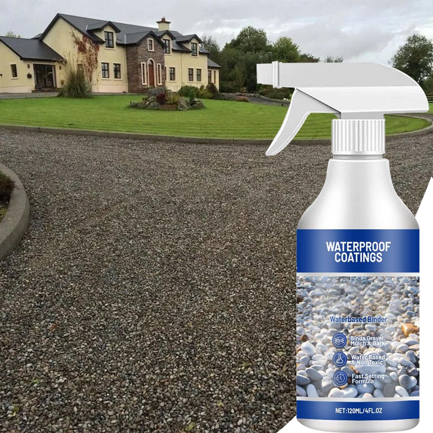 Rock Glue for Pea Gravel - Mulch Glue for Rocks | Sealer Adhesive Stabilizer Waterproof Fast Drying Spray 120ml for Outdoor Yard Playground Patio Backyard