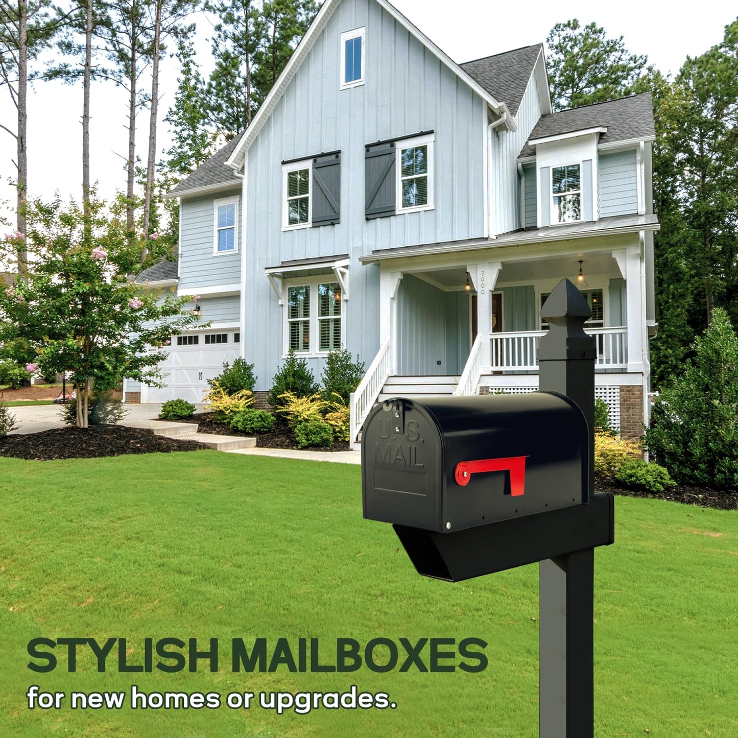 RAINHOL Black Metal Mailboxes for Outside Post Mount, Standard Mail Box, Galvanized Steel Heavy Duty Mailbox, Medium Capacity, 19 x 8.7 x 6.7 inches