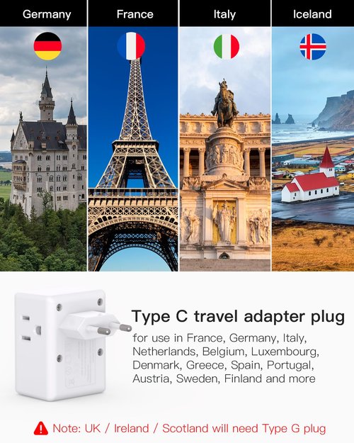 2 Pack European Travel Plug Adapter, Mifaso International Power Plug Adapter with 3 Outlets 3 USB Charging Ports(2 USB C), Type C Plug Adapter Europe Travel Essentials to Spain Italy France