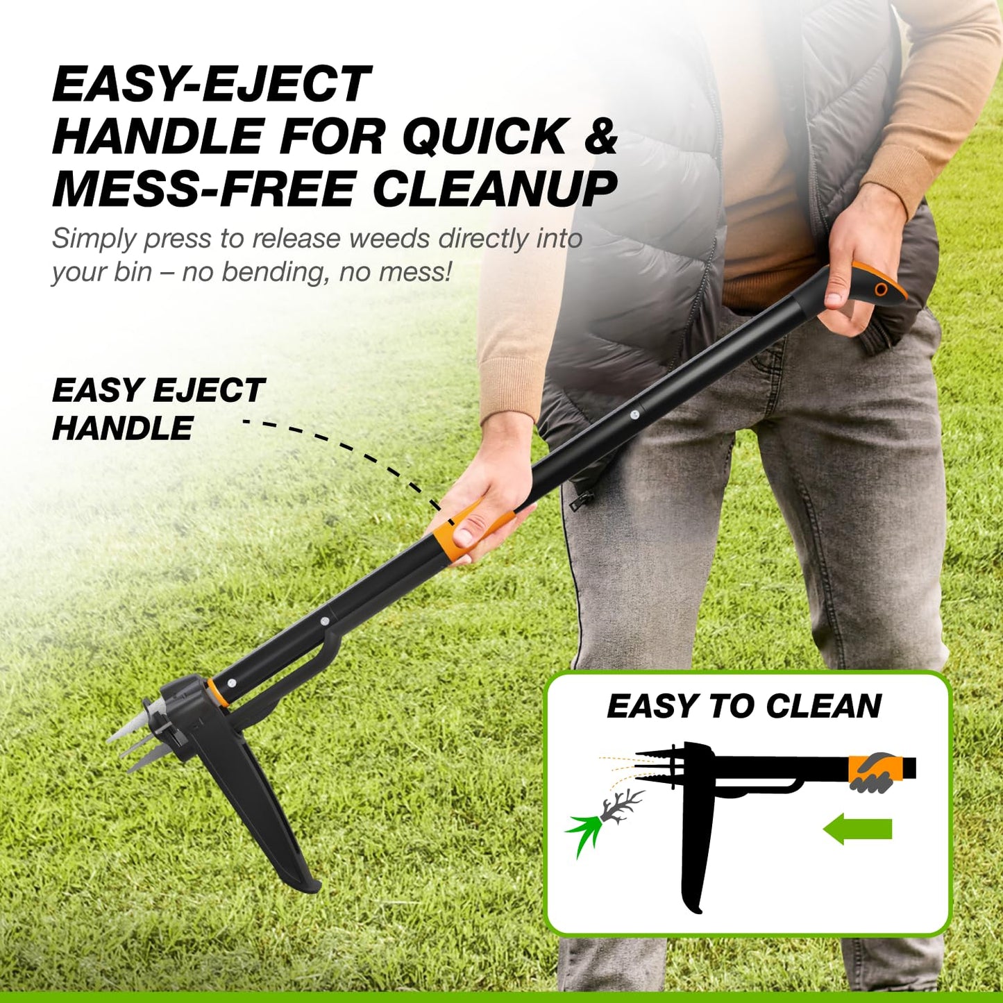 COSPARX Weed Puller Tool – 4-Claw, Extra-Long 43” Handle, No Bending, Easy Eject – Removes Weeds Effortlessly – Sturdy Foot Pedal & Lightweight Aluminum – Effortless Hand Weeding Tool