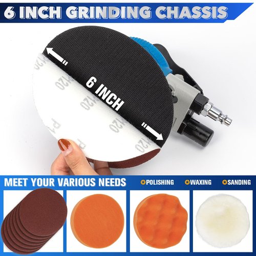 KUIMIT 6" Air Sander Kit - Garage-Ready Dual Action Tool, Car Detailing & Woodworking Hero | Palm-Sized Power w/Free Tool Kits